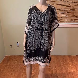 Club Collection Black Slip Dress With Black And White Sheer Caftan Overlay L